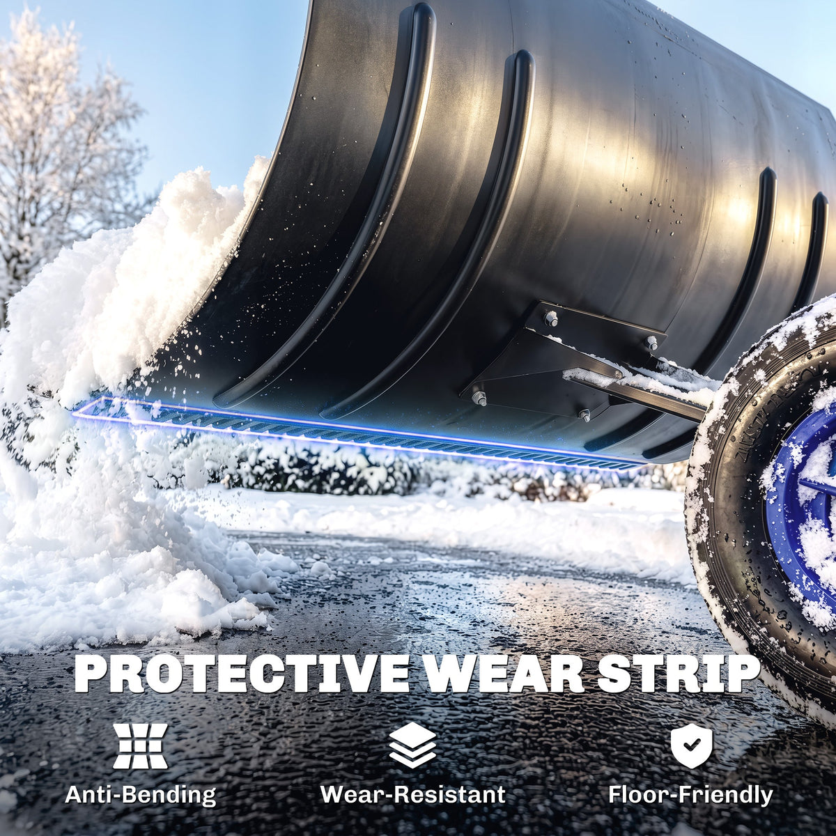 Heavy-Duty Metal Snow Pusher with Wheels, Adjustable Handle, 29" x 18" Blue — product view 7