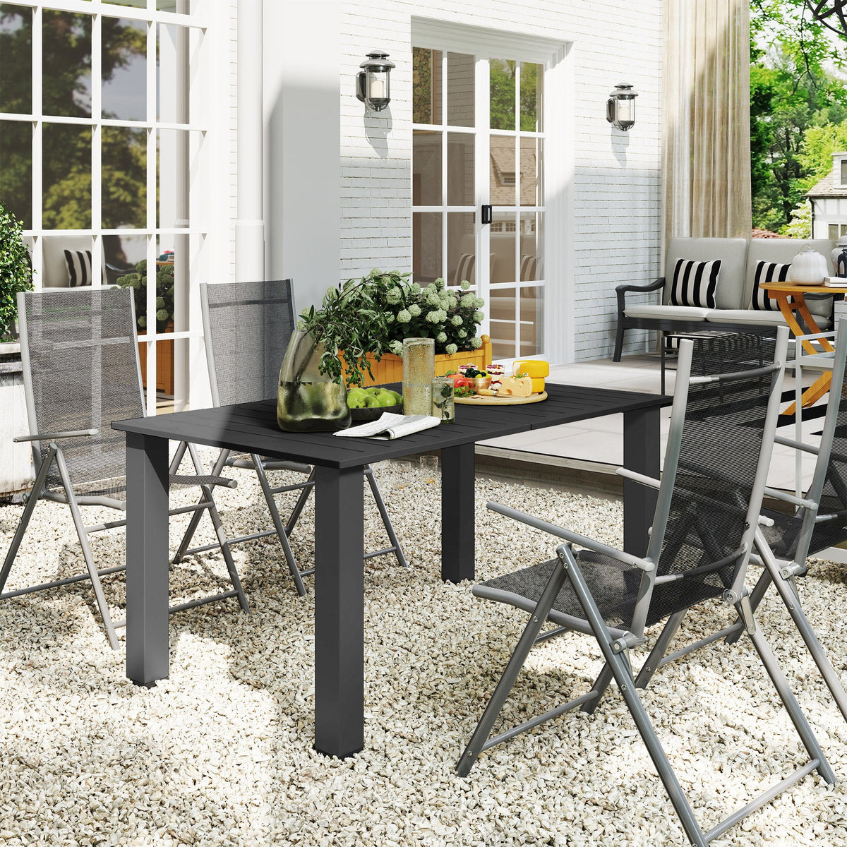 150 x 90 x 73 cm Garden Table with Parasol Hole for 6, Black — product view 4