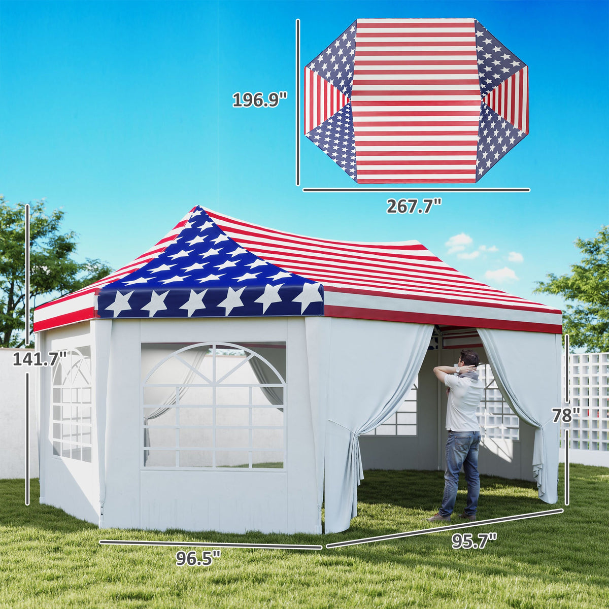 22.3' x 16.4' Party Tent with Sidewalls, American Flag — product view 5