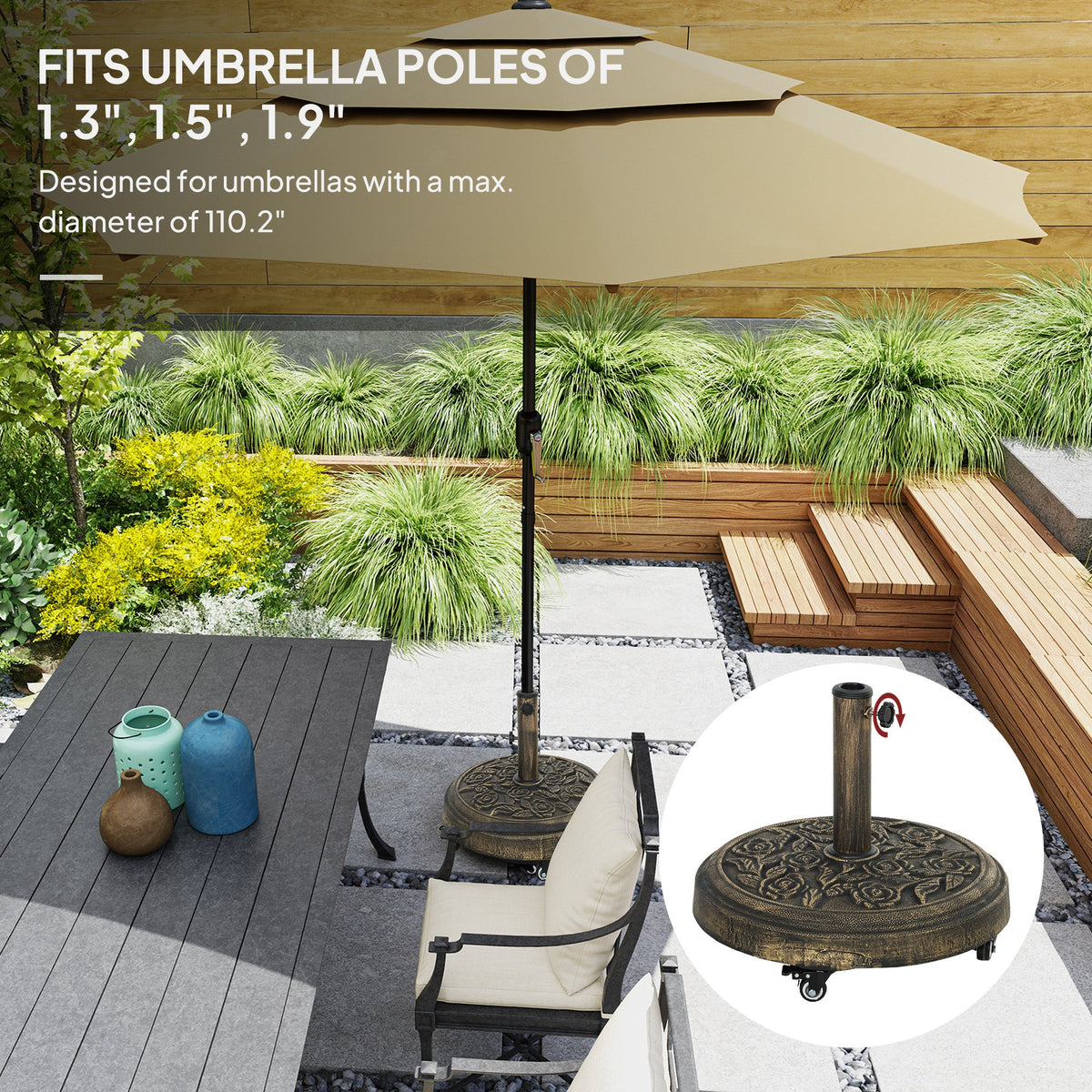 46 lbs Round Patio Umbrella Base with Wheels, Bronze — product view 6