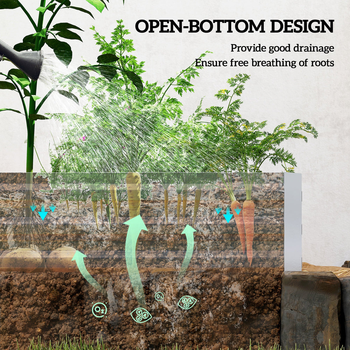 8' x 3' x 1' Galvanized Raised Garden Bed for Growing Flowers, Succulents, Silver — product view 6