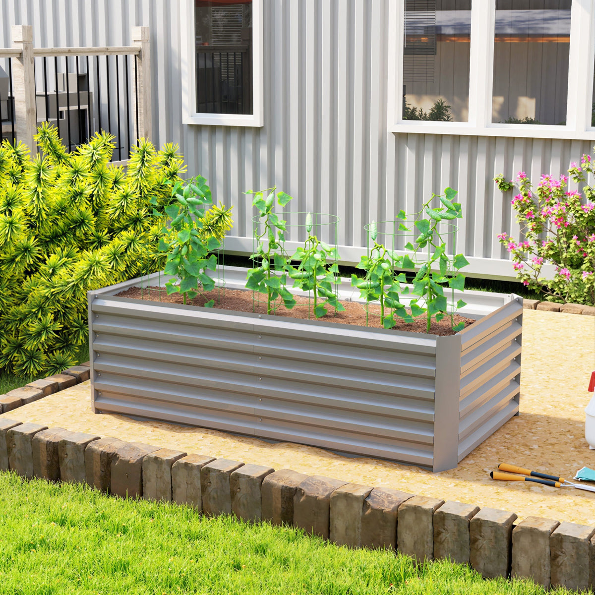 6' x 3' x 2' Galvanized Raised Garden Bed for Vegetables, Light Grey — product view 3