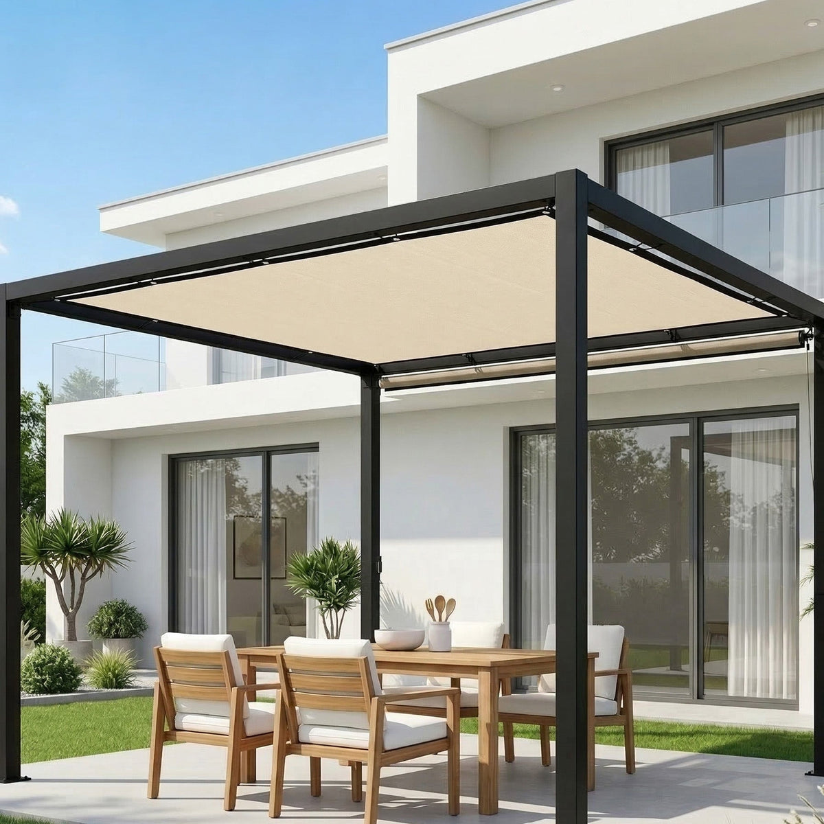 Rectangle Shade Sail 3 x 3.6 m Beige with SS Eyelets & Bungee Cords, UV-blocking — product view 3
