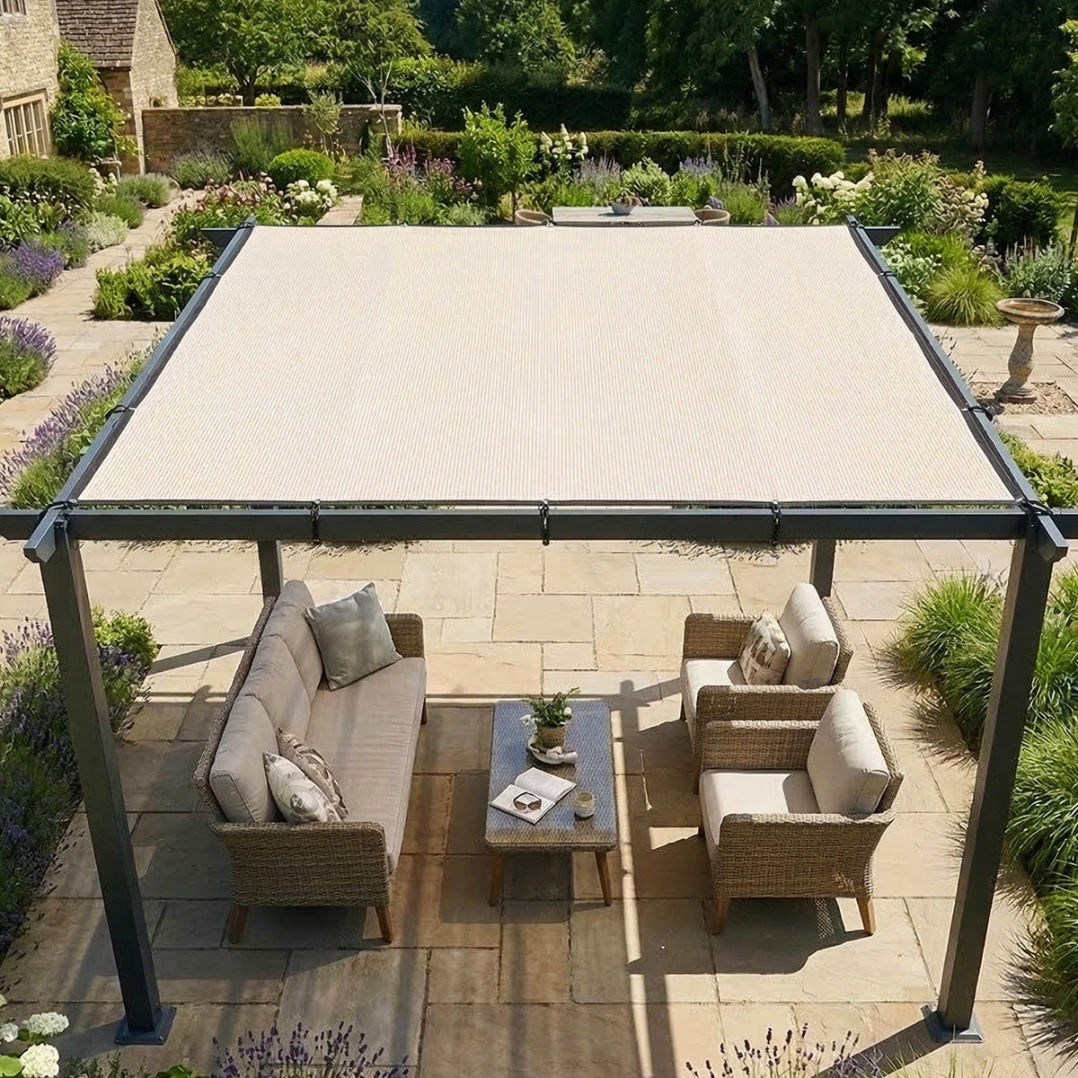 Rectangle Shade Sail 3 x 3.6 m Beige with SS Eyelets & Bungee Cords, UV-blocking — product view 4