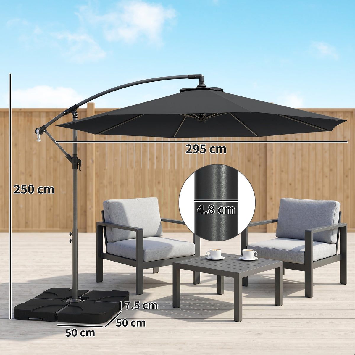 3 m Cantilever Parasol with Weights, Cover & Cross Base, Black — product view 5