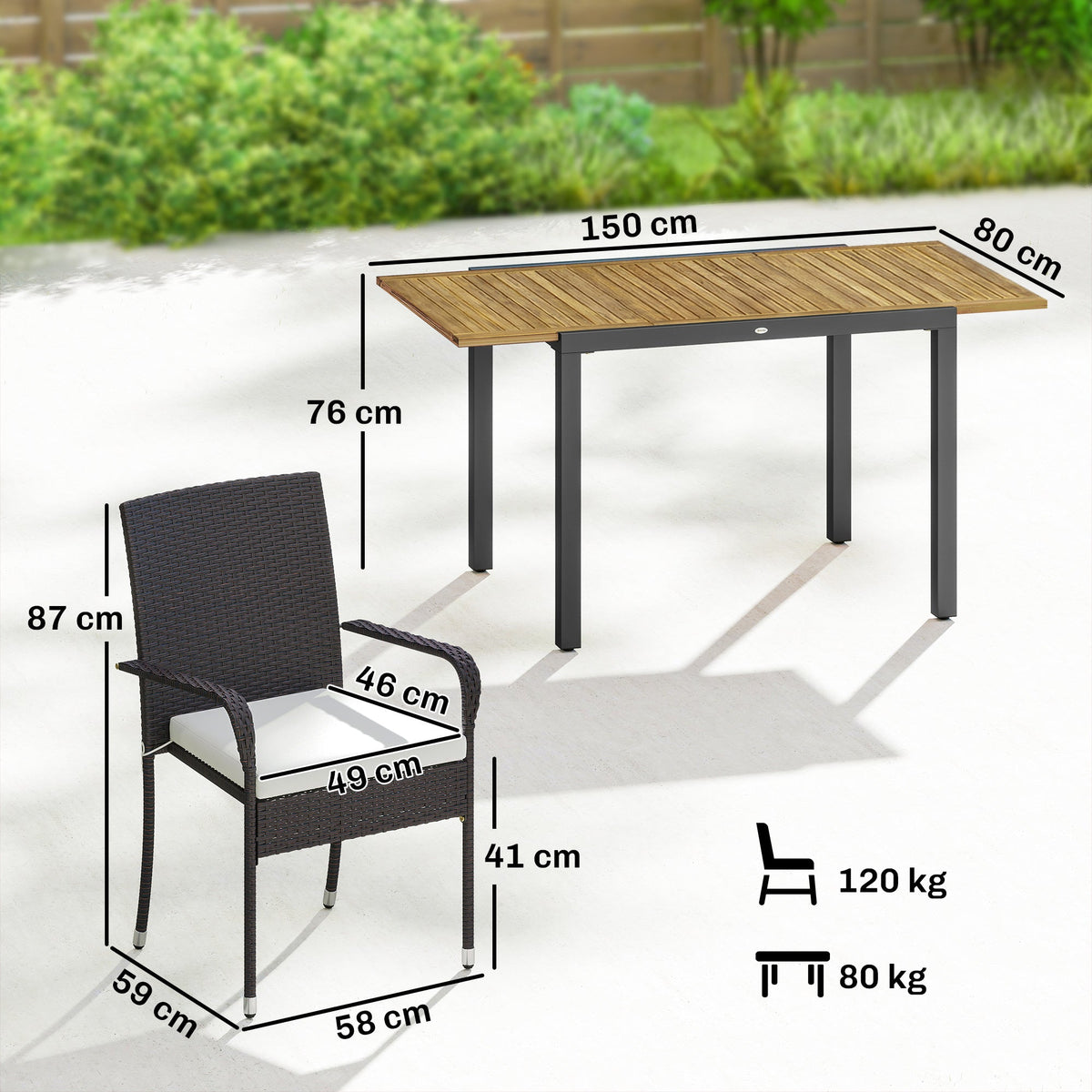 7-Piece Rattan 6-Seater Dining Set with Acacia Top and Cushions, Cream White — product view 5