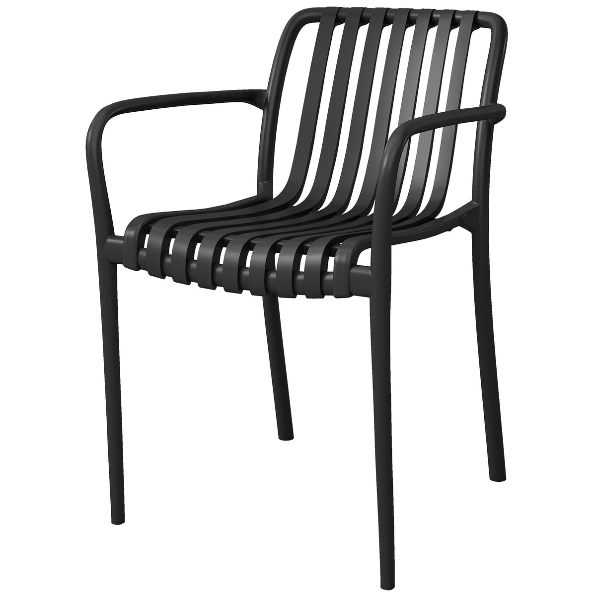 Stackable Patio Dining Chairs 4-Pack, Plastic Curved Back with Armrests, Black — product view 2