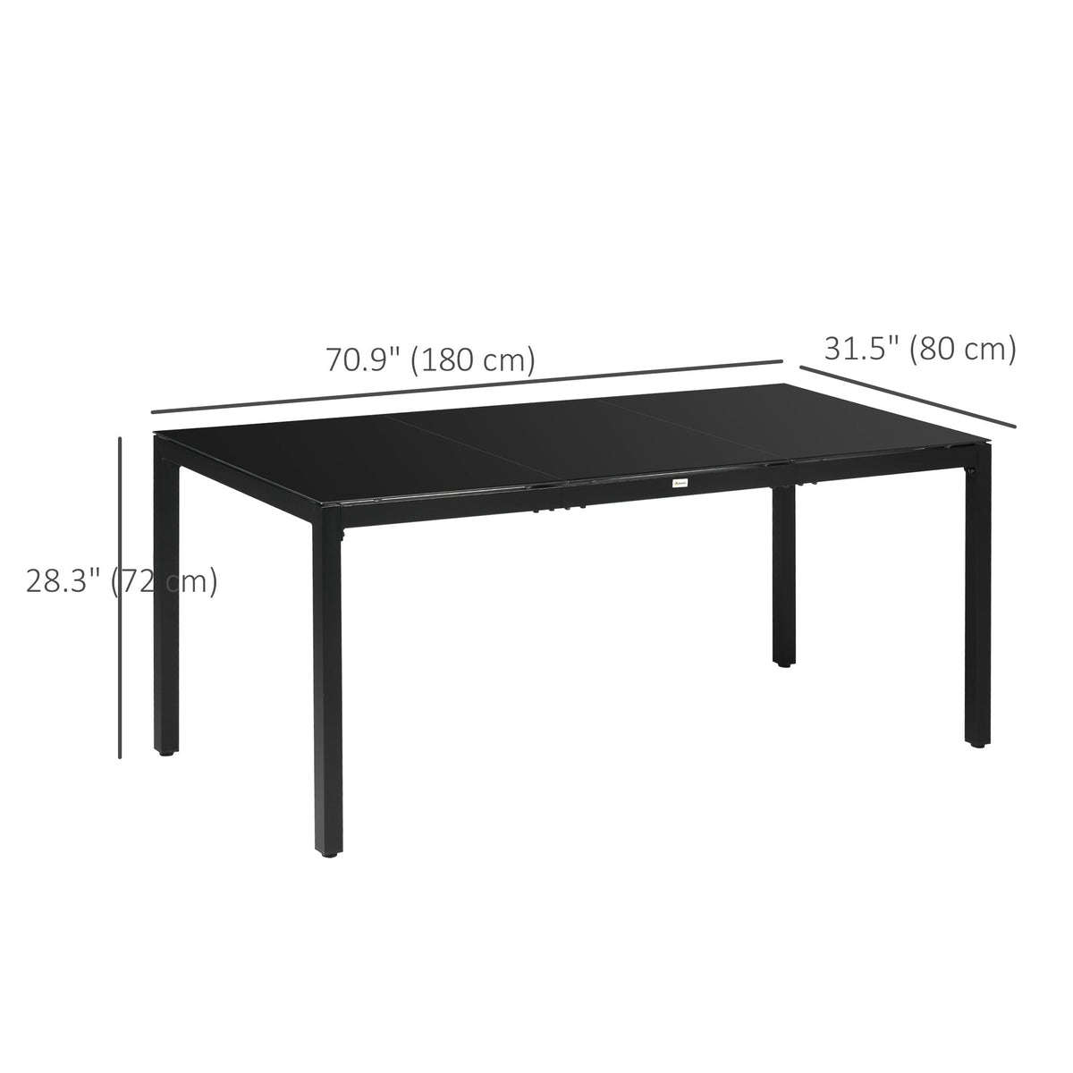 70.9" Rectangular Outdoor Dining Table with Tempered Glass Top, Black — product view 5