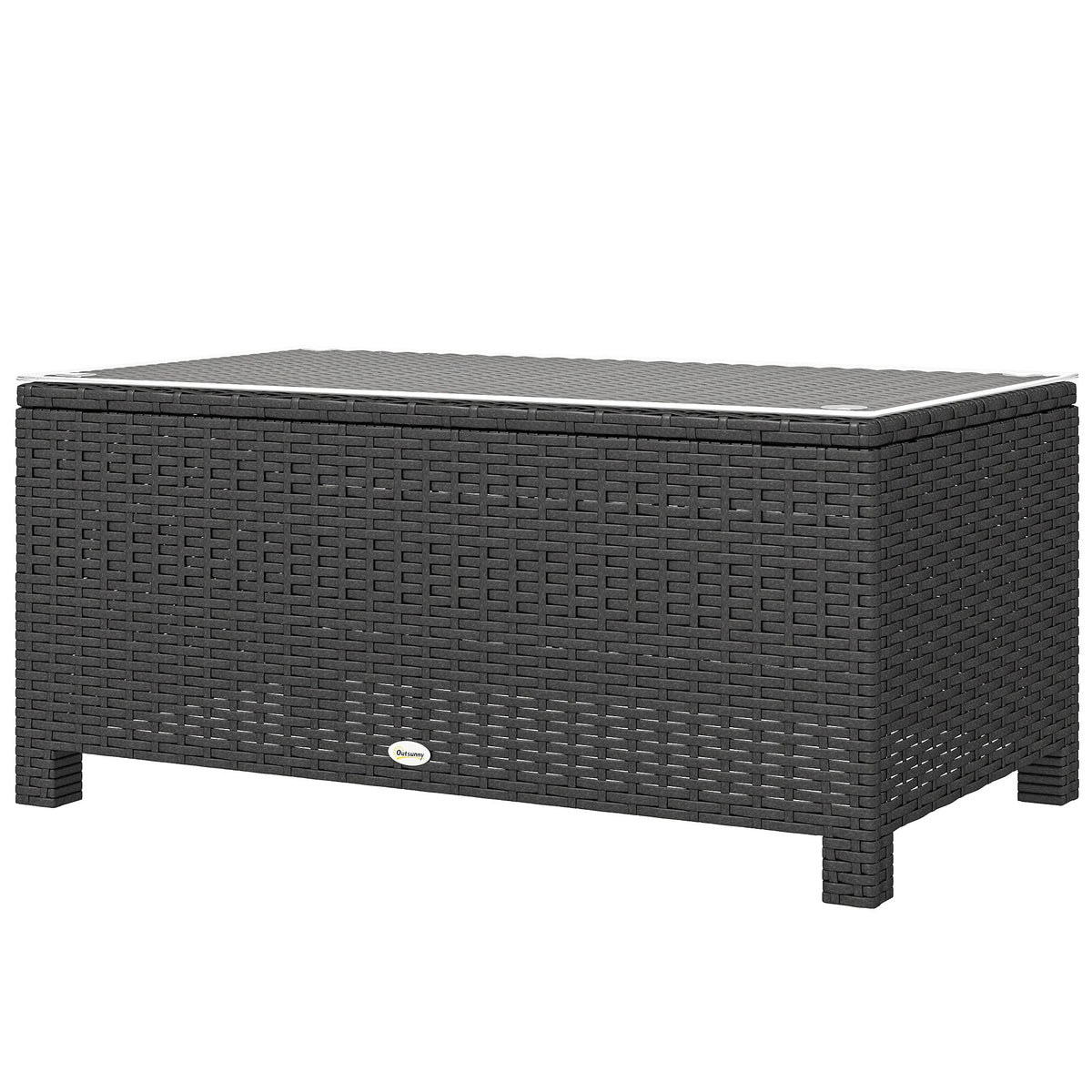 Rattan Coffee Table with Tempered Glass Top, Dark Grey — product view 2