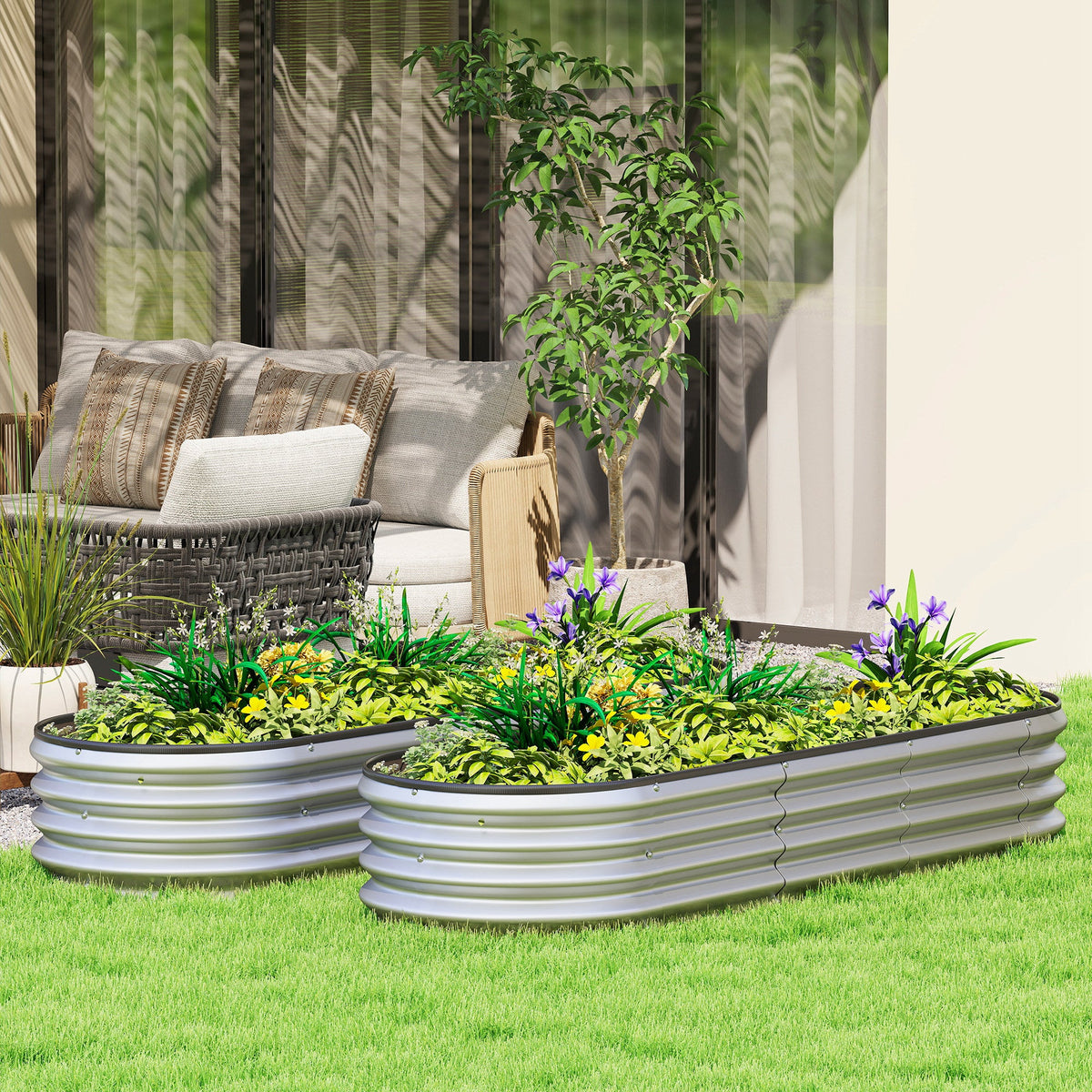 2pcs 6 x 2 x 1 ft Galvanized Raised Garden Beds, Silver — product view 3