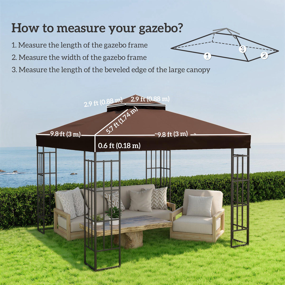 10' x 10' 2-Tier Gazebo Replacement Canopy Top Cover, Coffee — product view 5