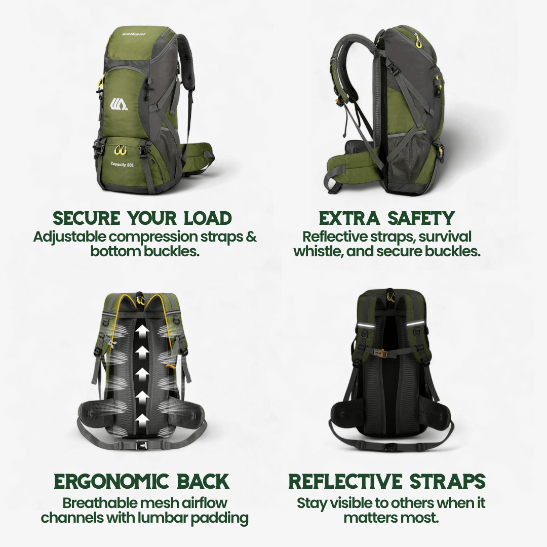 LoungeYard | TRAILPRO 50L – Hiking Backpack with Breathable Back & Smart Storage — product view 6