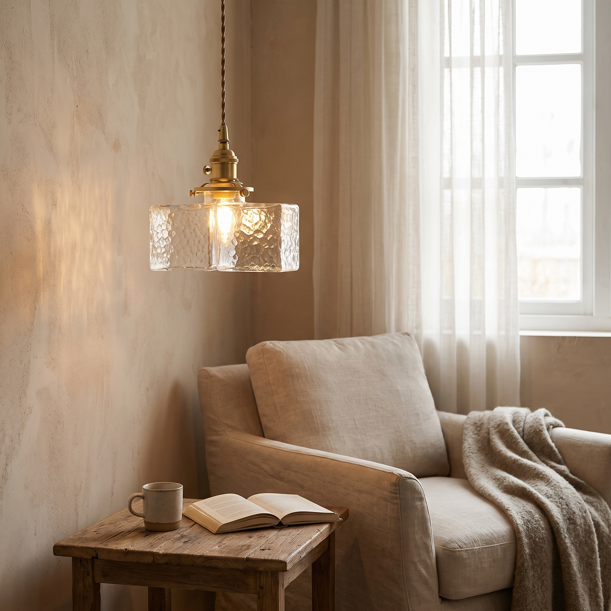 Traditional Ripple Glass 1-Light Pendant, Iron — product view 2