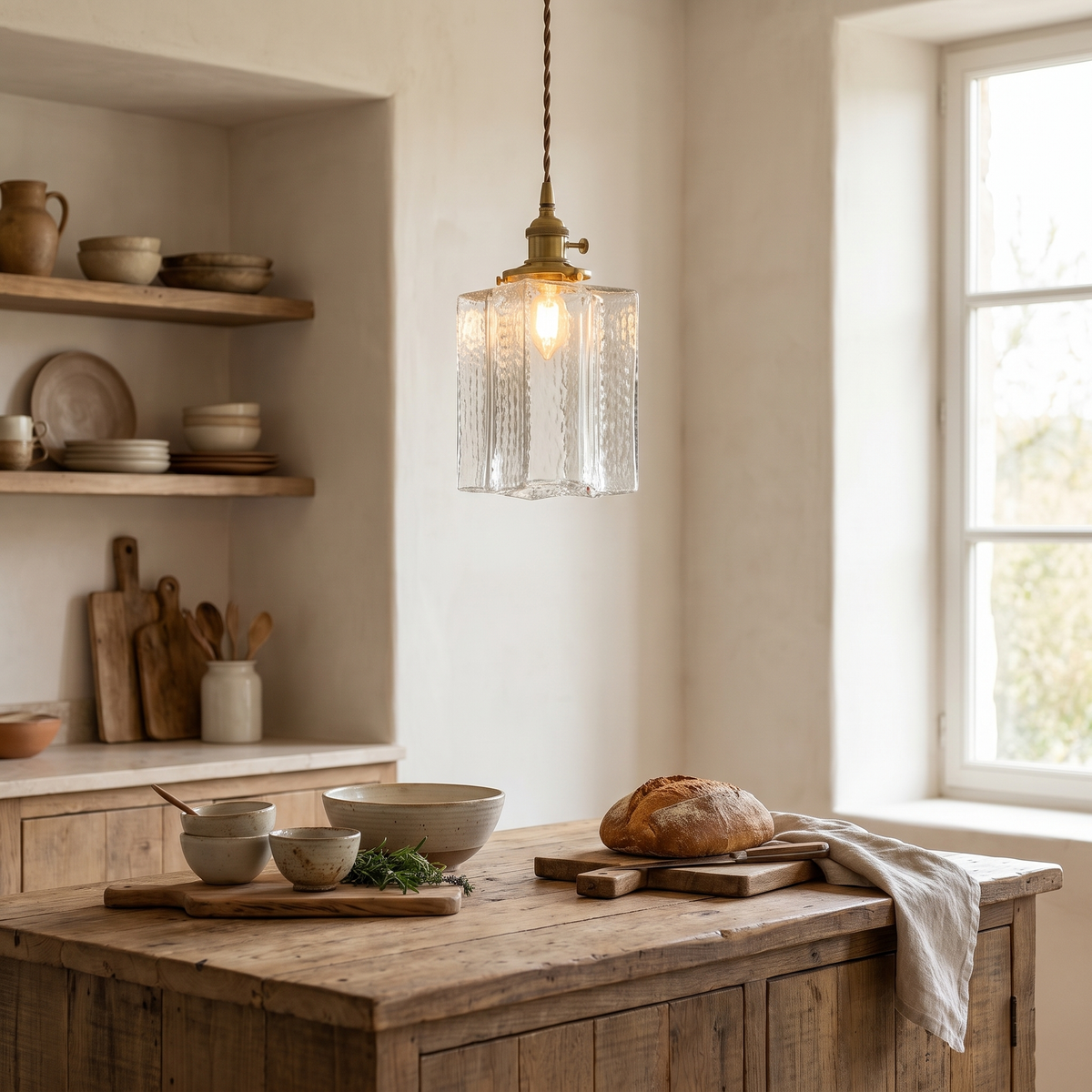 Traditional Ripple Glass 1-Light Pendant, Iron — product view 4