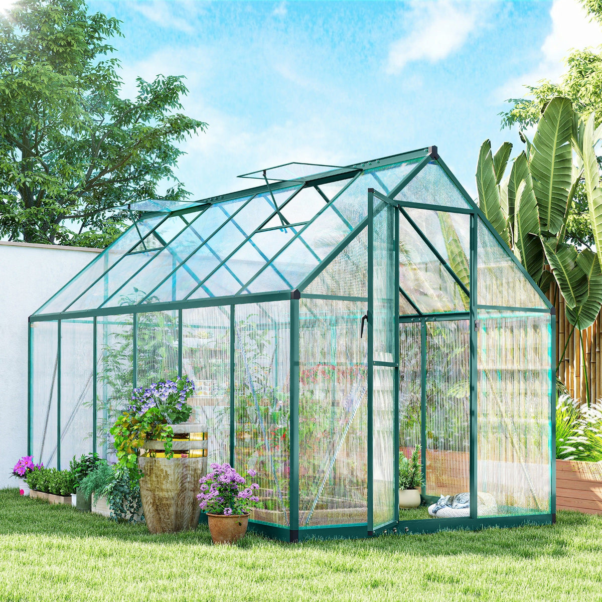 11' x 6' Polycarbonate Walk-in Greenhouse, Dark Green — product view 3