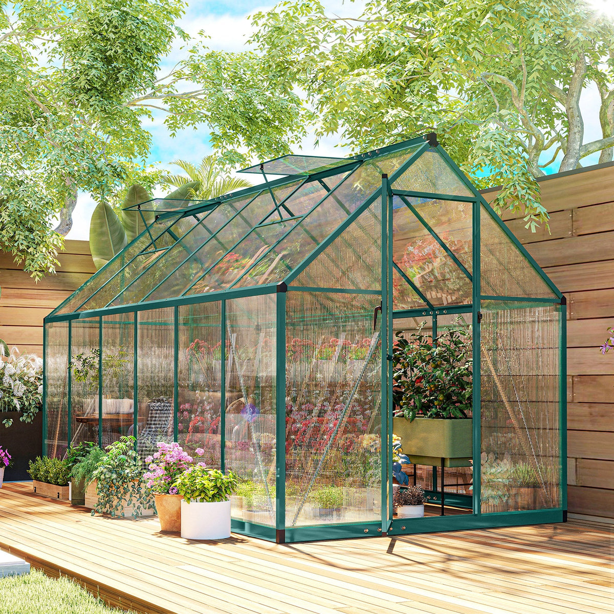 11' x 6' Polycarbonate Walk-in Greenhouse, Dark Green — product view 4