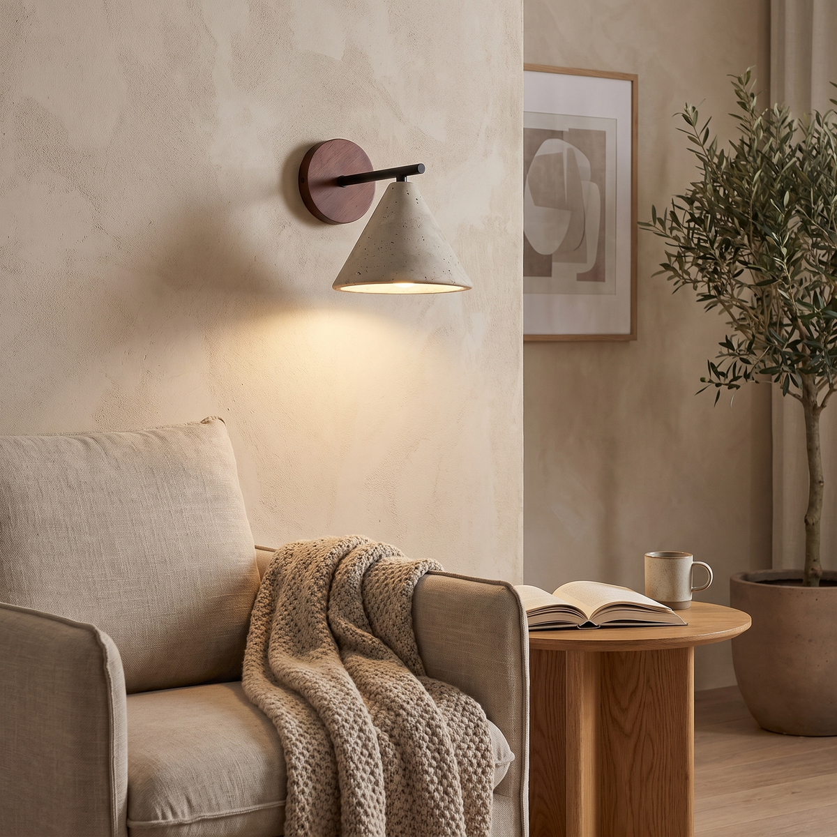 Tapered Travertine Cone Wall Sconce, Dimmable — product view 1