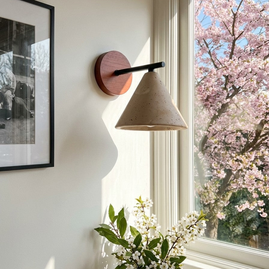 Tapered Travertine Cone Wall Sconce, Dimmable — product view 2