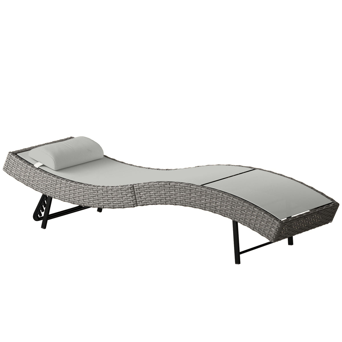 Rattan Sun Lounger with S-Shaped Seat and 5-Position Backrest, Light Grey — product view 2