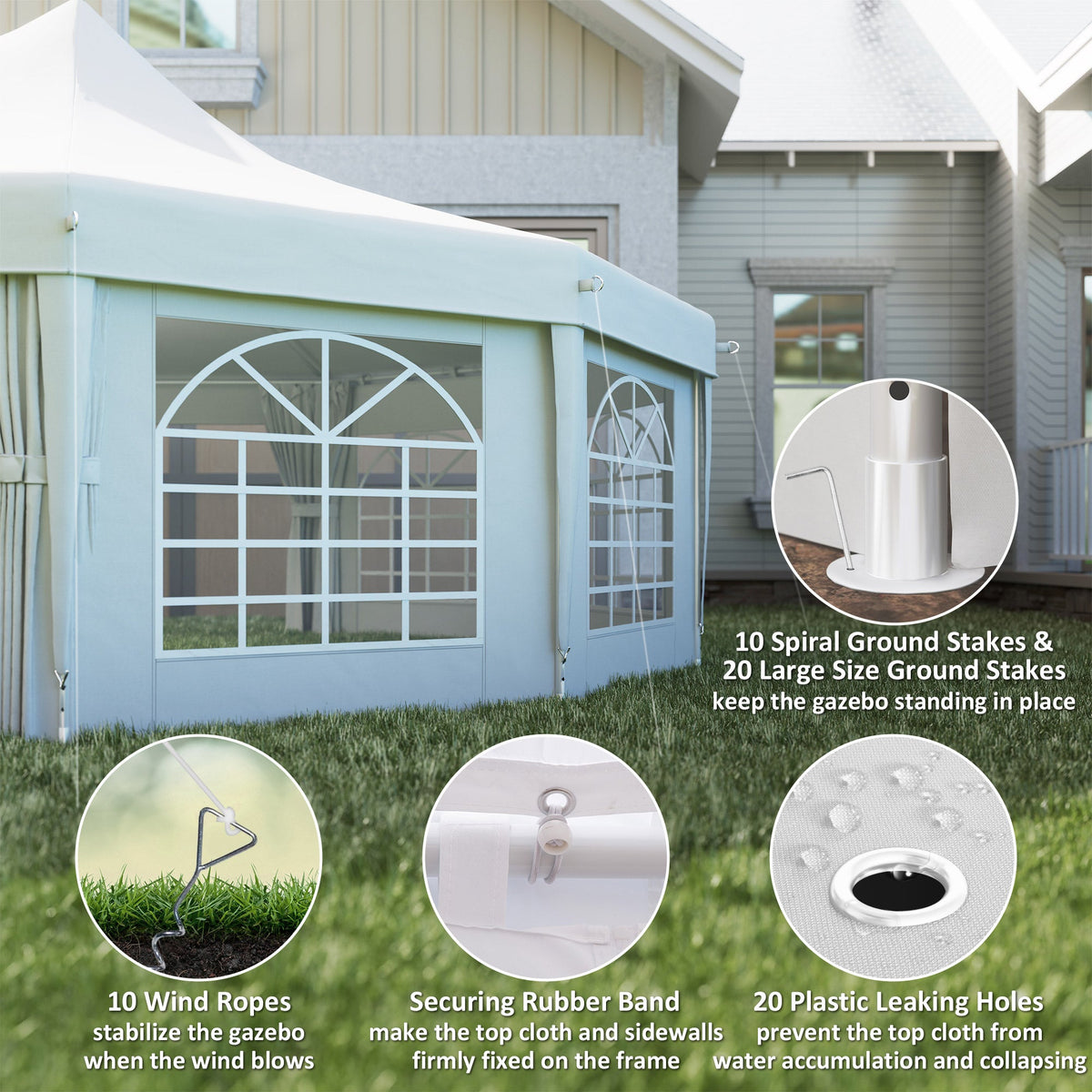 8.9 x 6.5m Decagonal Garden Gazebo Marquee with Sides, White — product view 6
