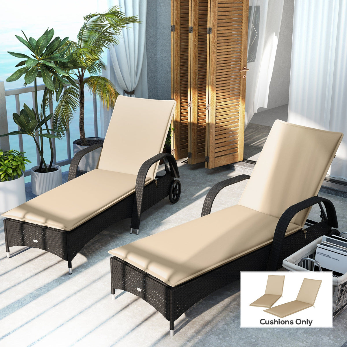 2-Piece Outdoor Lounge Chair Cushions, 76" x 23", Beige — product view 4