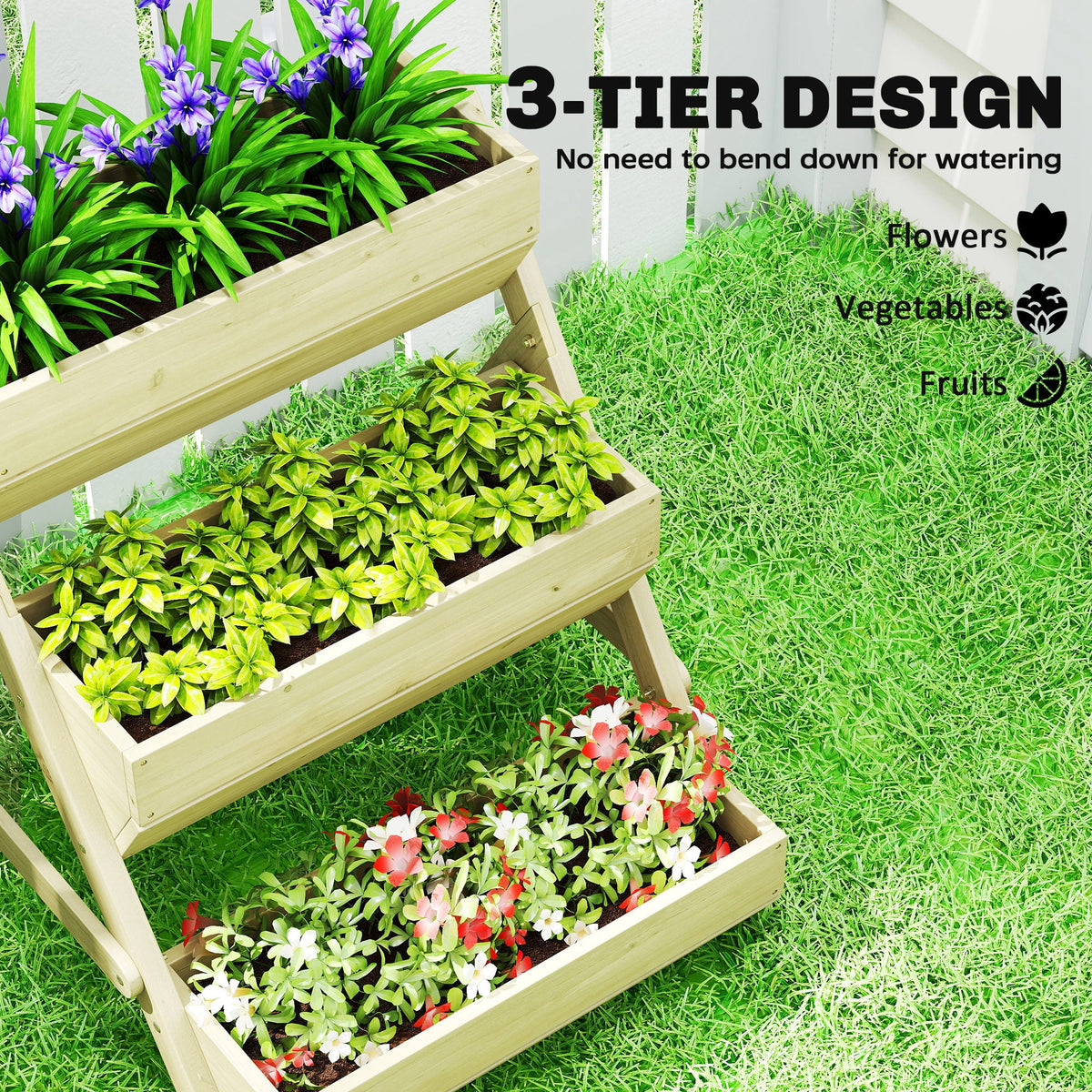 26" x 30" x 30" 3-Tier Wooden Raised Garden Bed, Light Green — product view 6