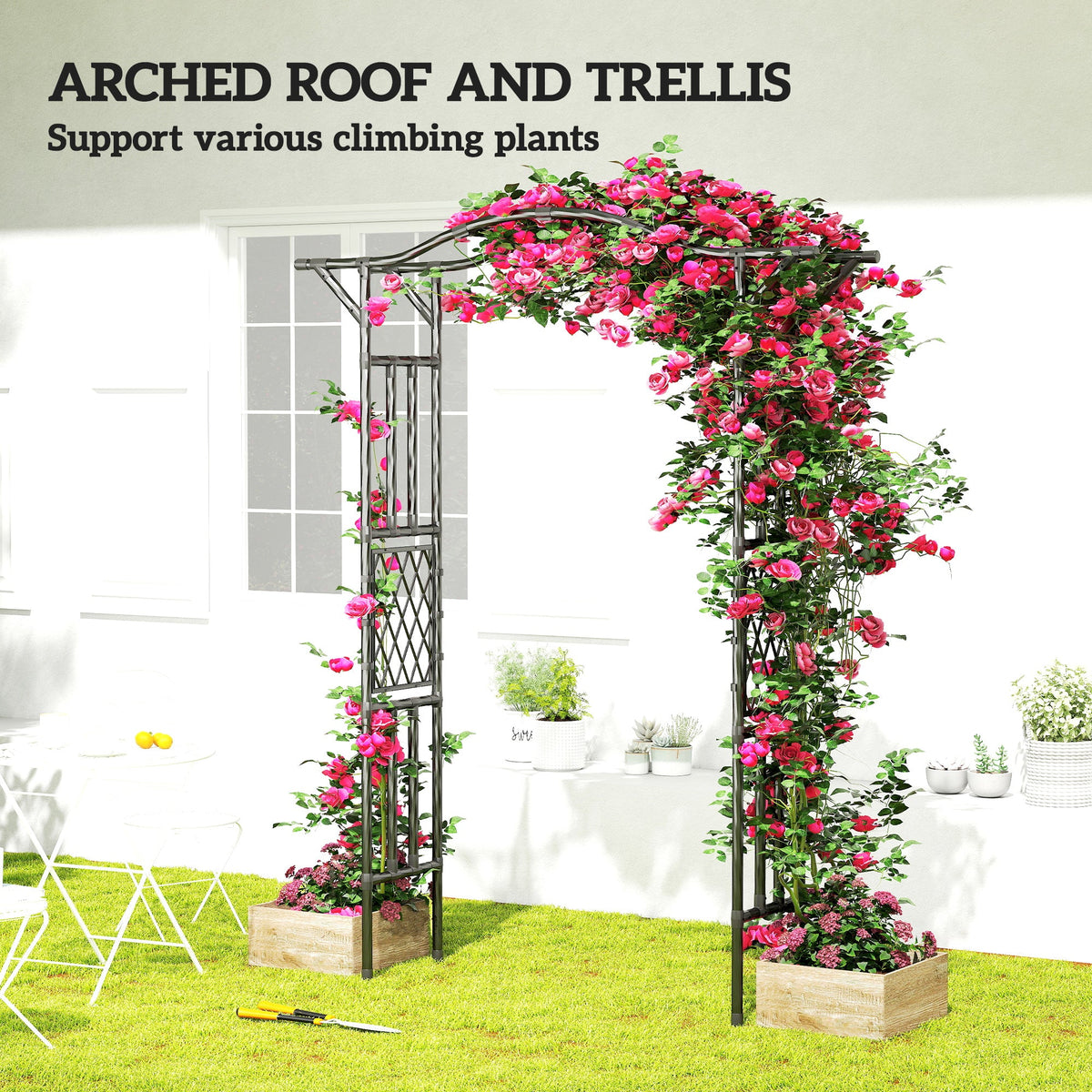 7.5ft Steel Garden Arch Trellis with Extended Top for Wedding, Garden, Black — product view 6
