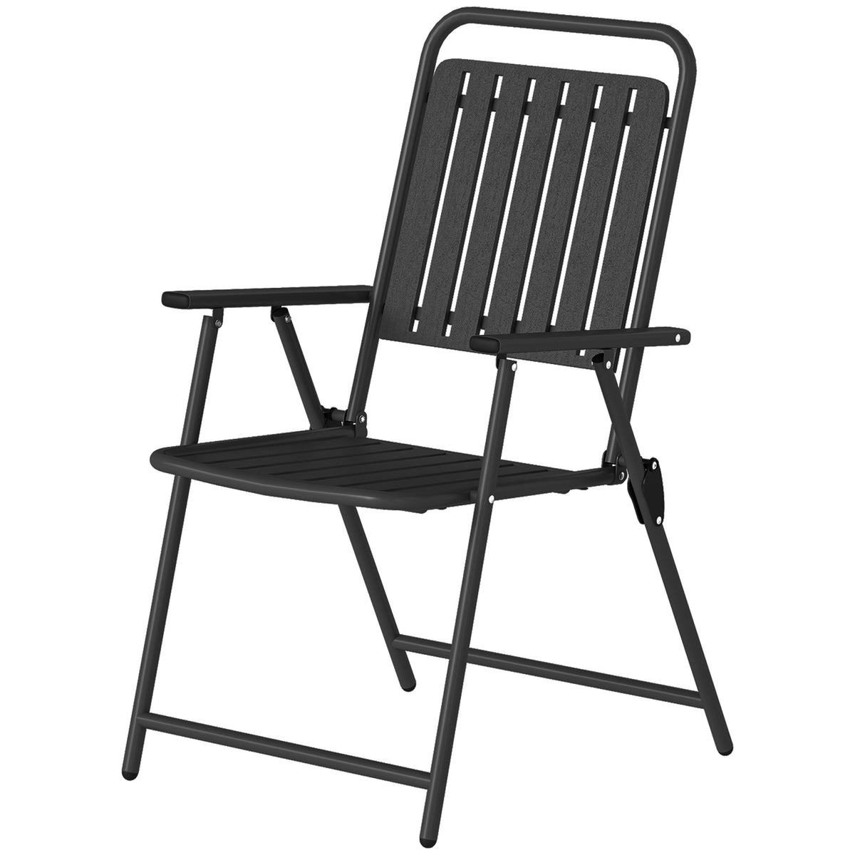 Set of 4 Folding Garden Chairs with Armrests and Slatted Seat, Black — product view 2