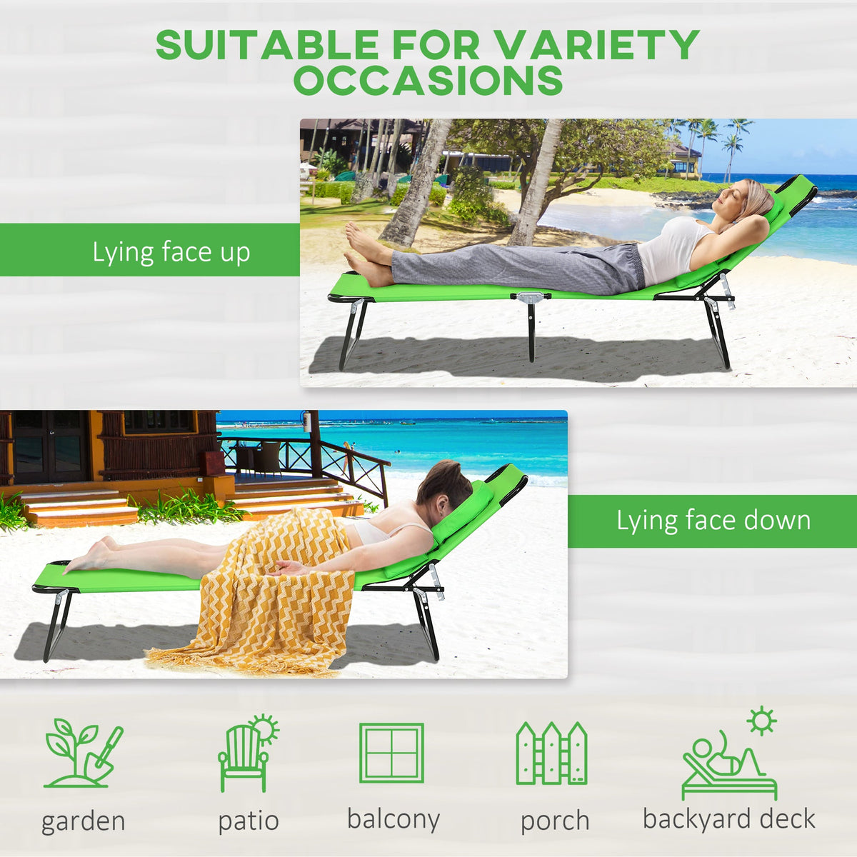 2pcs Adjustable Outdoor Lounge Chairs with Face Hole, Green — product view 7