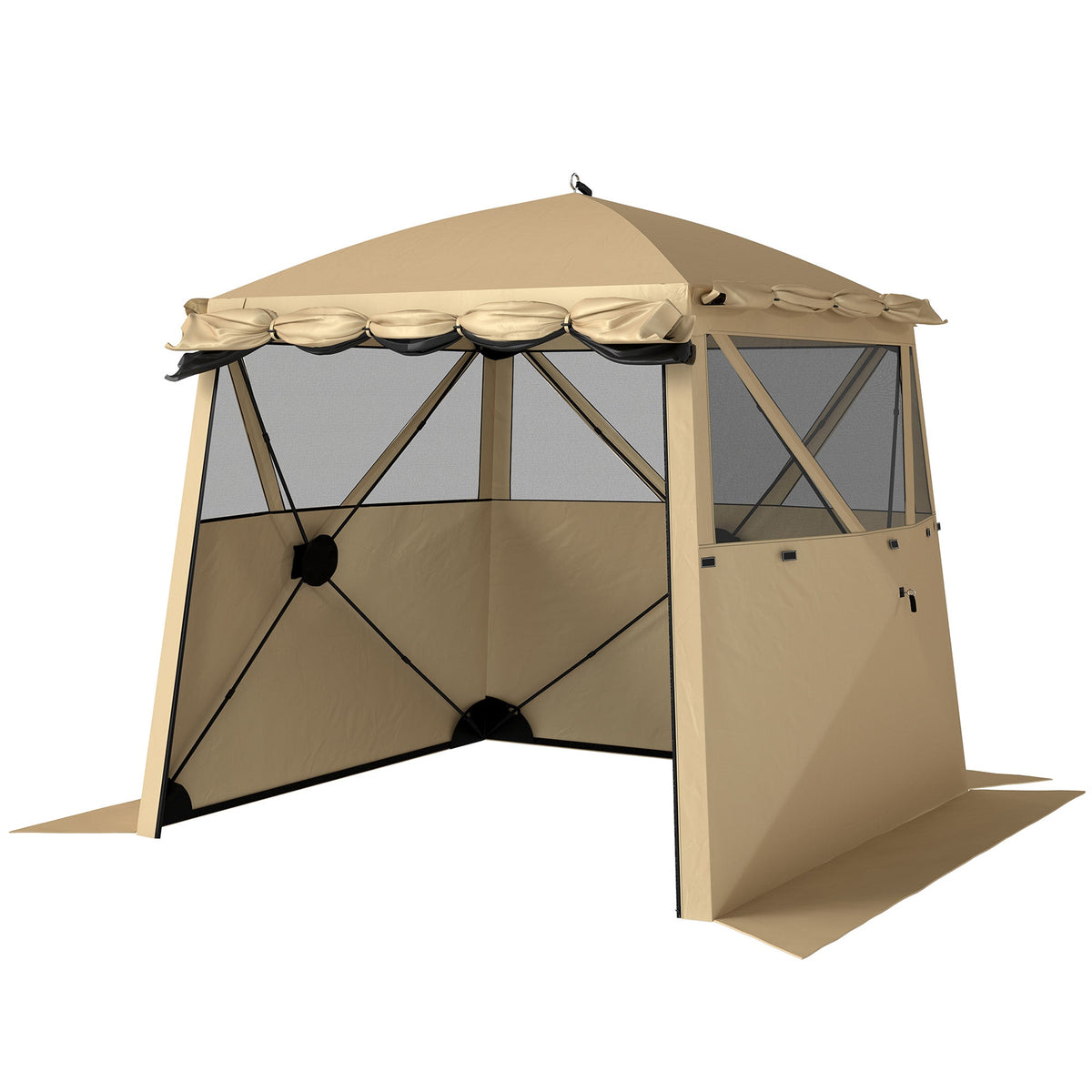 2 x 2 m Pop Up Gazebo with Awning, Sides, Mesh Windows & Carry Bag, Khaki — product view 2
