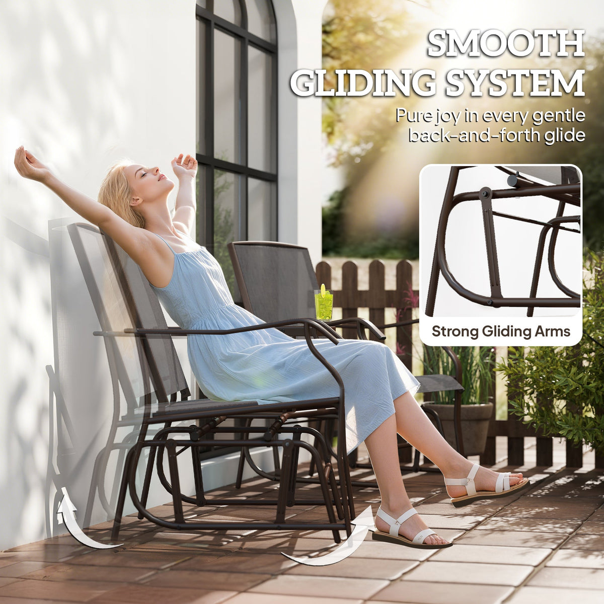 Outdoor Glider Chairs with Coffee Table for Backyard, Garden and Porch, Gray — product view 6