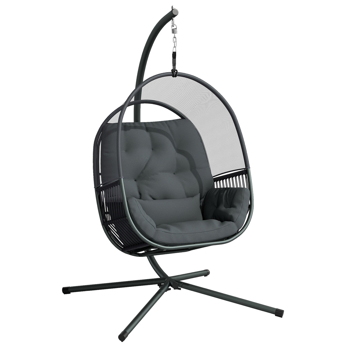 Hanging Egg Chair with Stand, Cushions & Lumbar Pillow, Dark Grey — product view 1