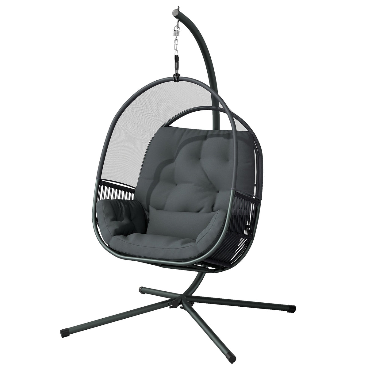 Hanging Egg Chair with Stand, Cushions & Lumbar Pillow, Dark Grey — product view 2