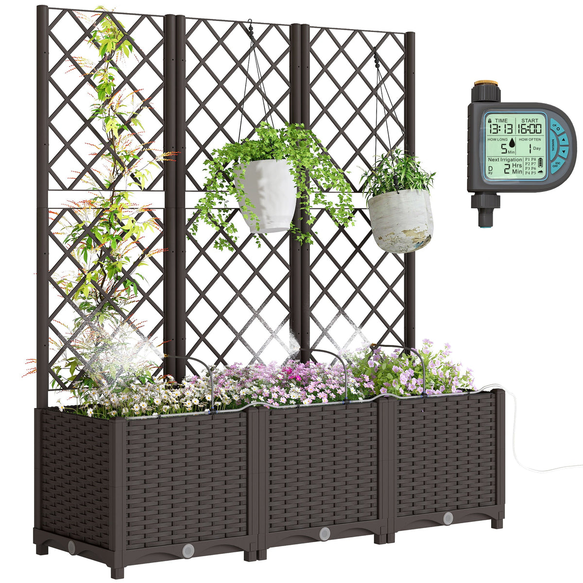 3PCS Self-Watering Planter Box with Trellis and Timer Kit — product view 1