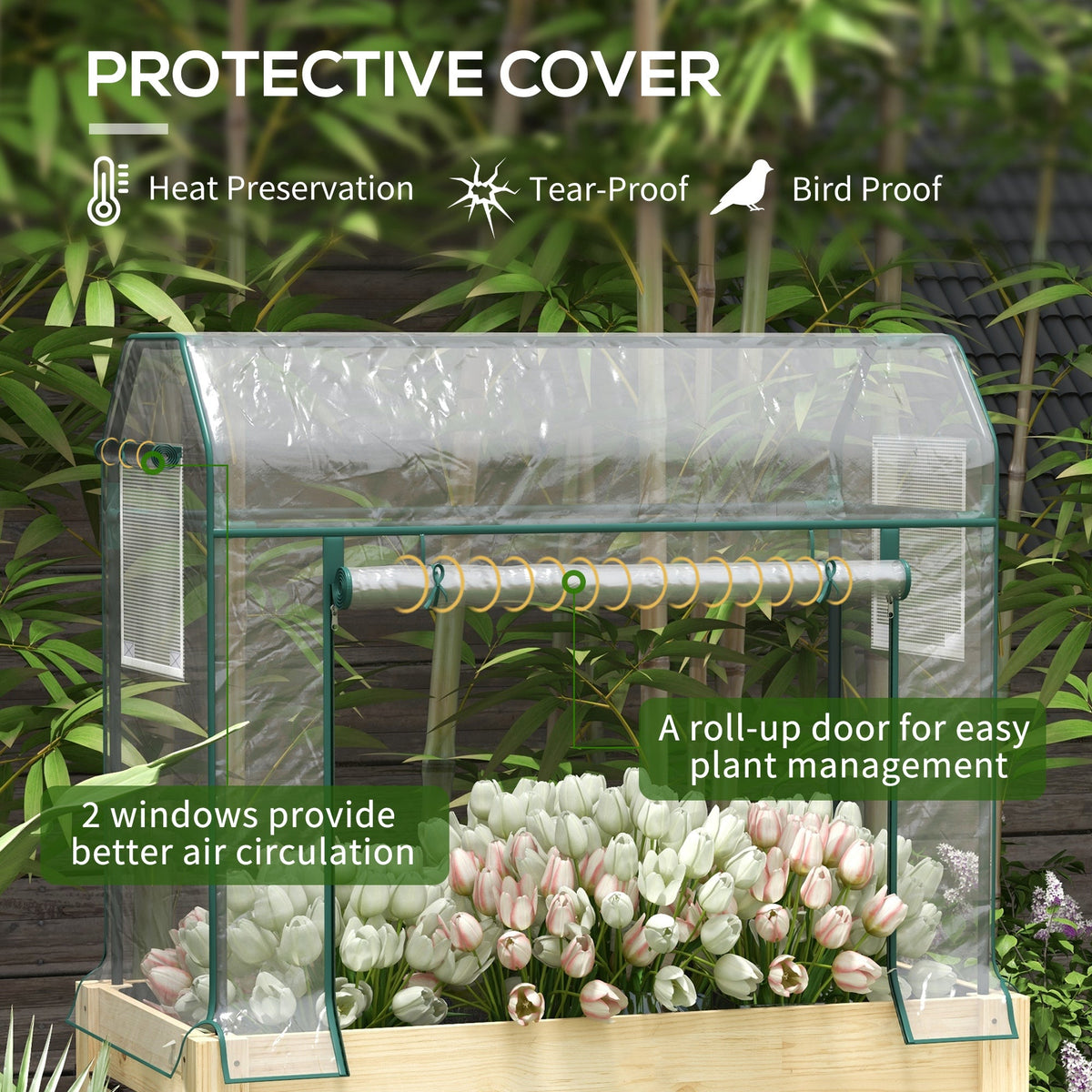 Raised Garden Bed with Plastic Greenhouse Cover & Liner for Herbs and Vegetables, 45" x 24" x 65" Natural — product view 6