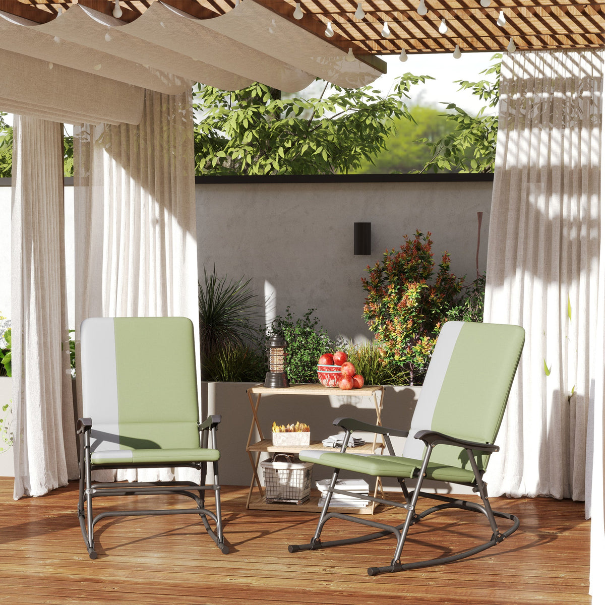2-Piece Folding Outdoor Rocking Chairs, Dark Green — product view 3
