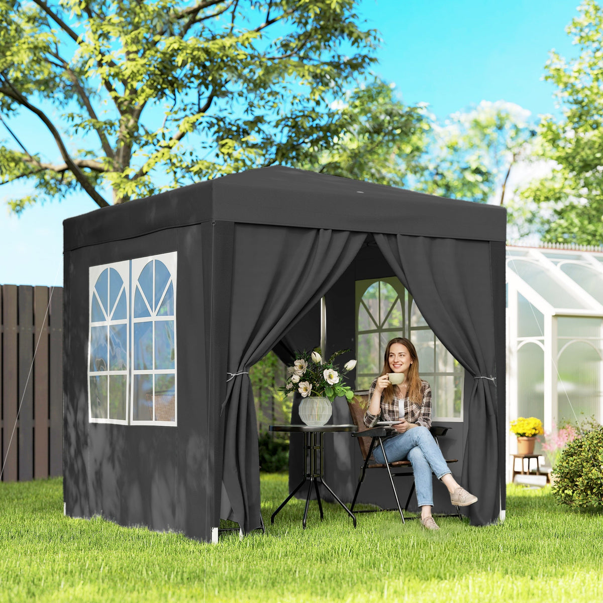 6.6' x 6.6' Pop-Up Canopy Tent with Sidewalls and Carry Bag, Black — product view 3
