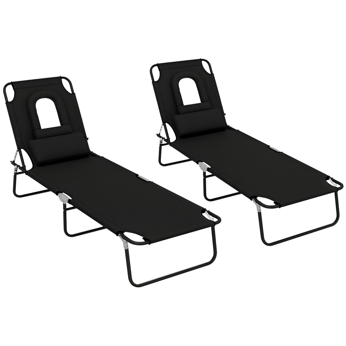 2pcs Adjustable Outdoor Lounge Chairs with Face Hole, Black — product view 1