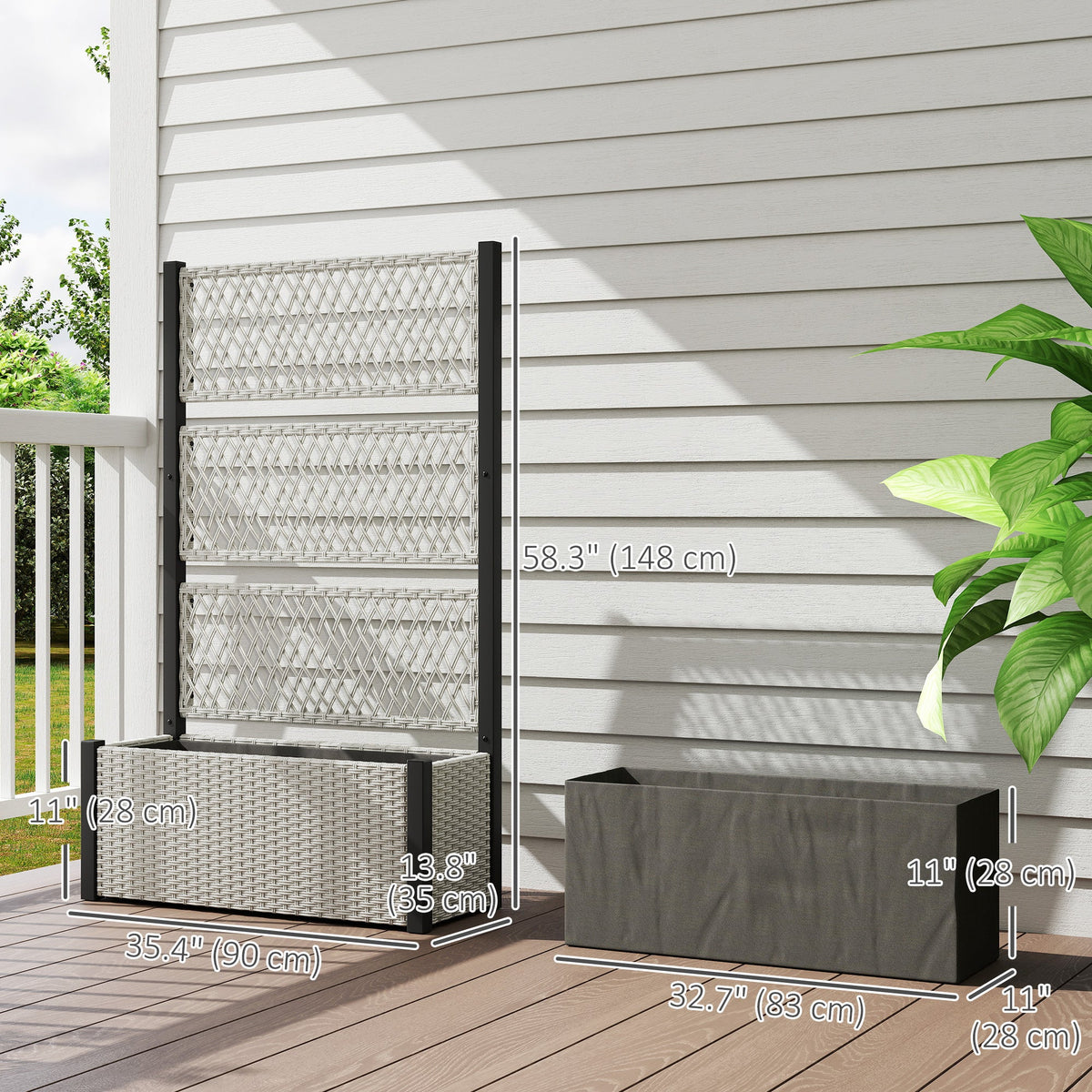 58" Wicker Outdoor Planter with Trellis and Privacy Screen, Mixed Grey — product view 5