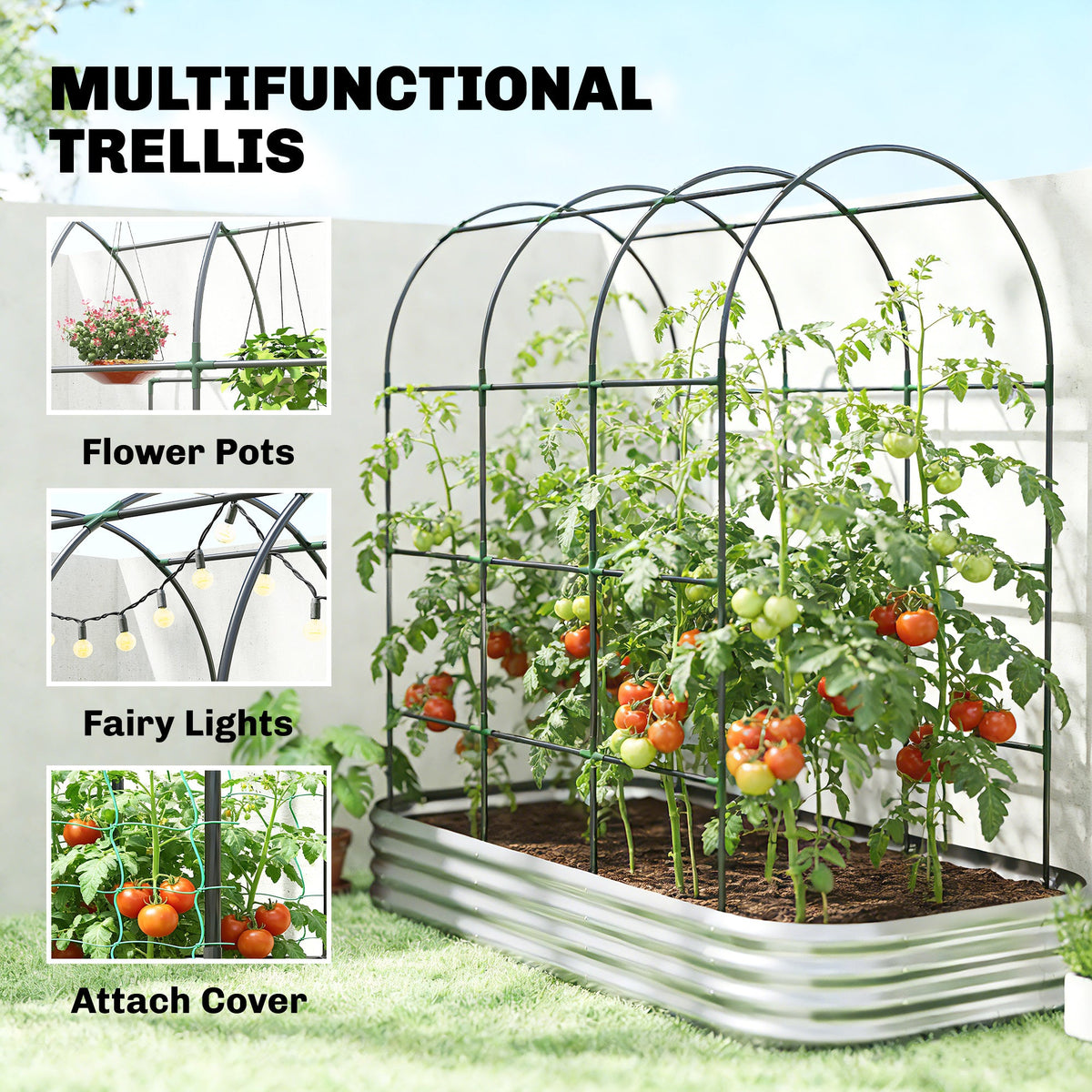 7 x 4 x 7ft Galvanized Raised Garden Bed with Arched Trellis, Silver — product view 7
