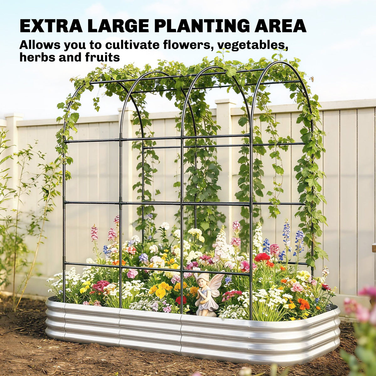 7 x 4 x 7ft Galvanized Raised Garden Bed with Arched Trellis, Silver — product view 6
