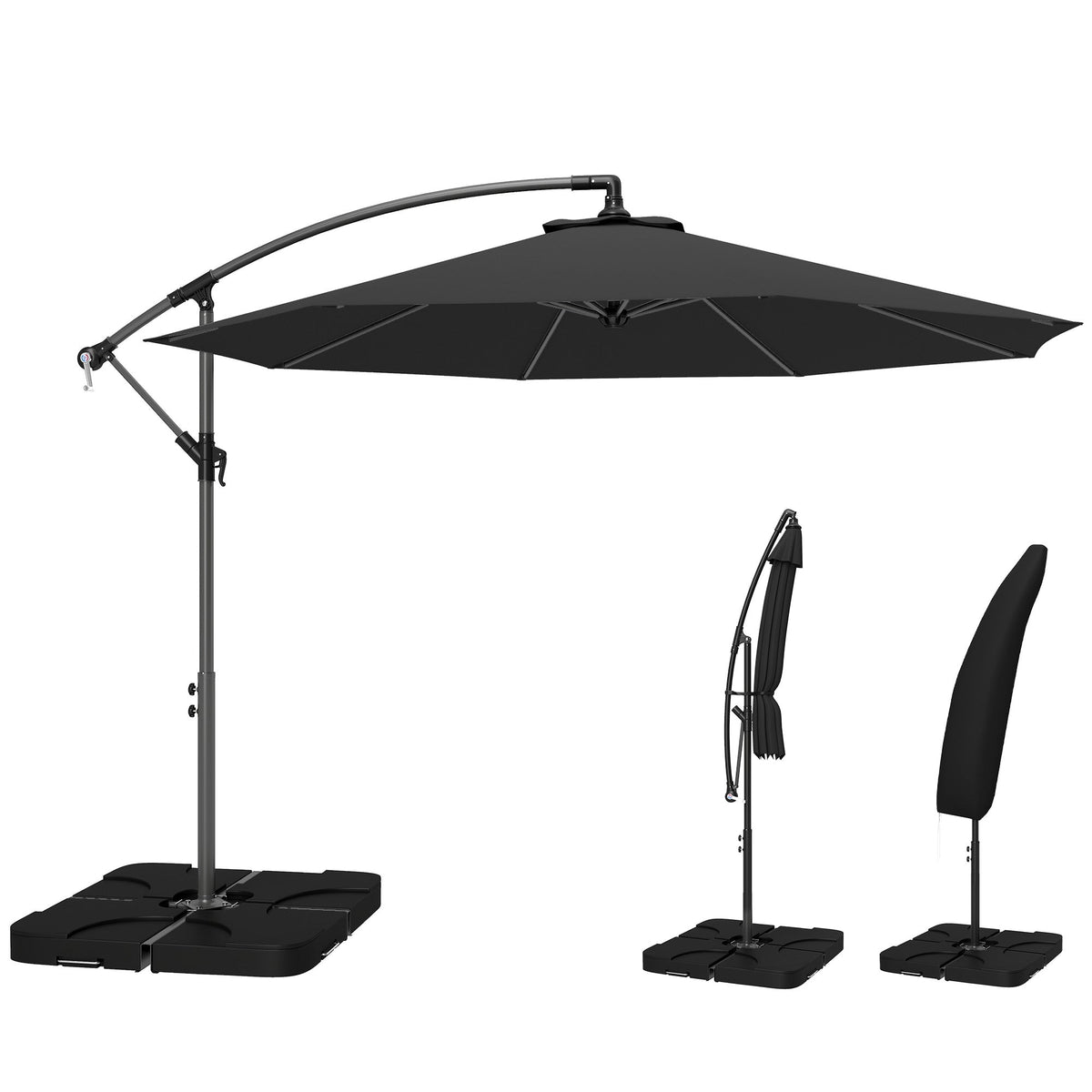 3 m Cantilever Parasol with Weights, Cover & Cross Base, Black — product view 2