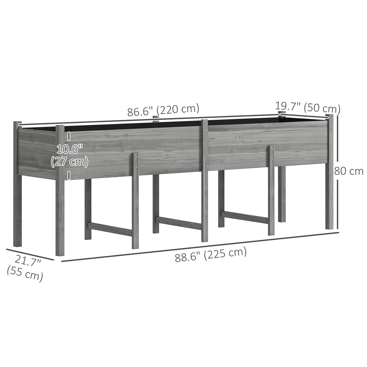 Wooden Raised Garden Bed with Liner, Legs and Drain Holes, Grey — product view 5