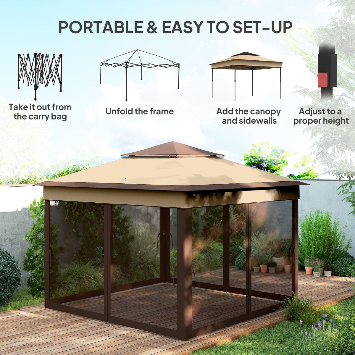 10.7 x 10.7ft Pop-Up Gazebo with Removable Mesh Curtains and UV30 Roof, Beige — product view 6