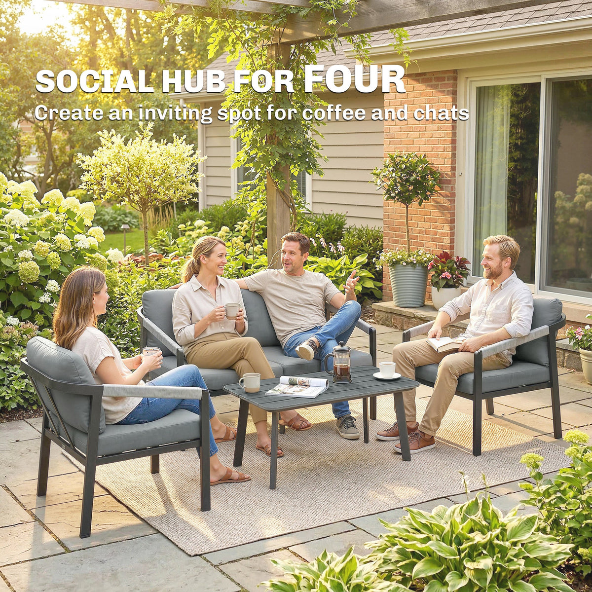 4 Seater Aluminium Garden Furniture Set with Loveseat, Black — product view 7