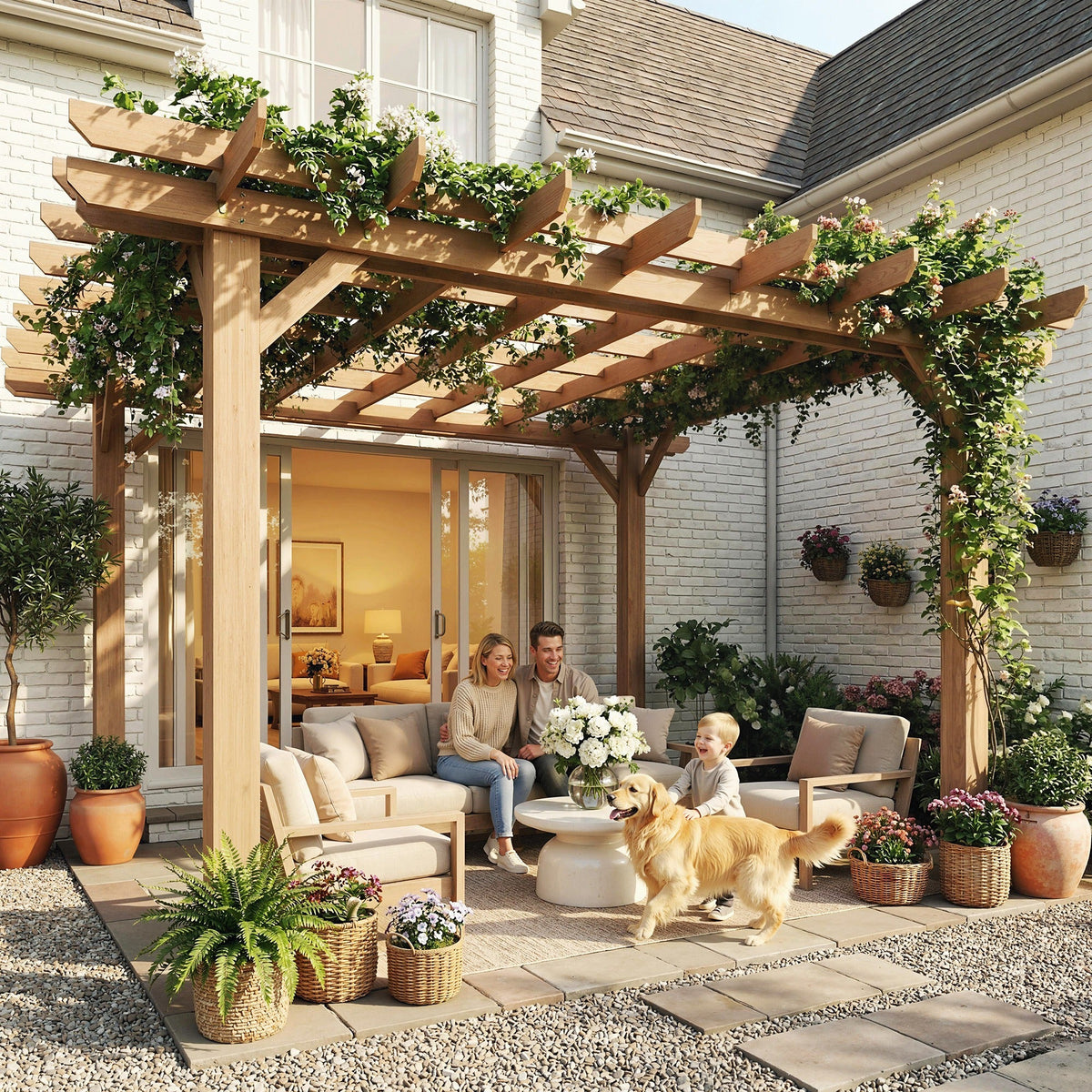PerArbor Wooden Garden Oasis Pergola with Crisscross Beams and Sturdy Columns — product view 3