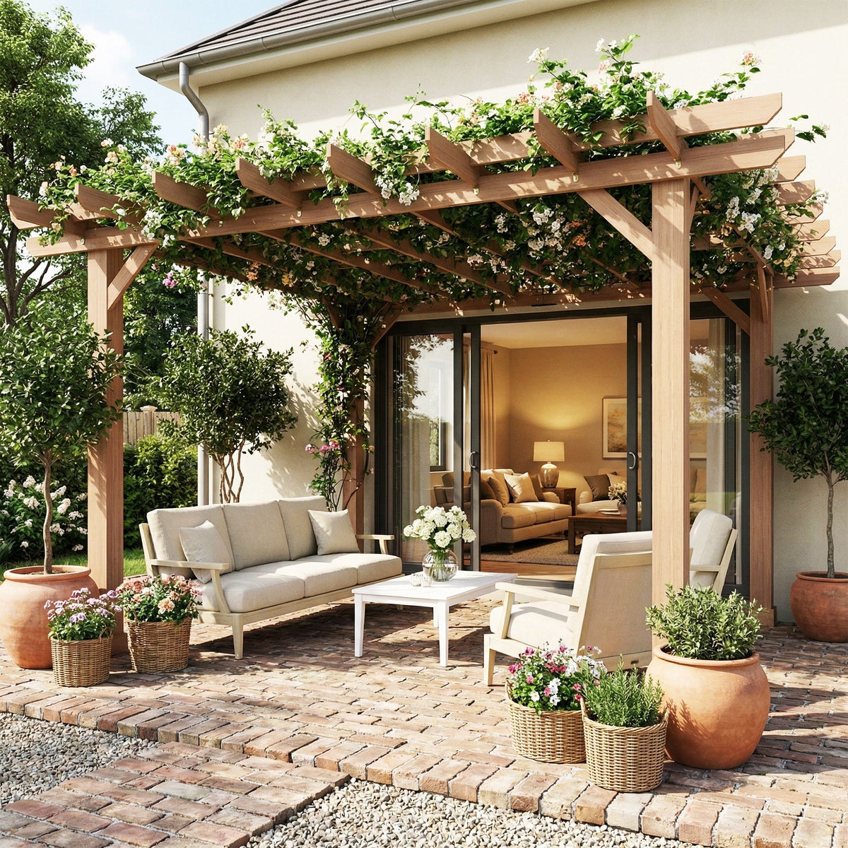 PerArbor Wooden Garden Oasis Pergola with Crisscross Beams and Sturdy Columns — product view 4