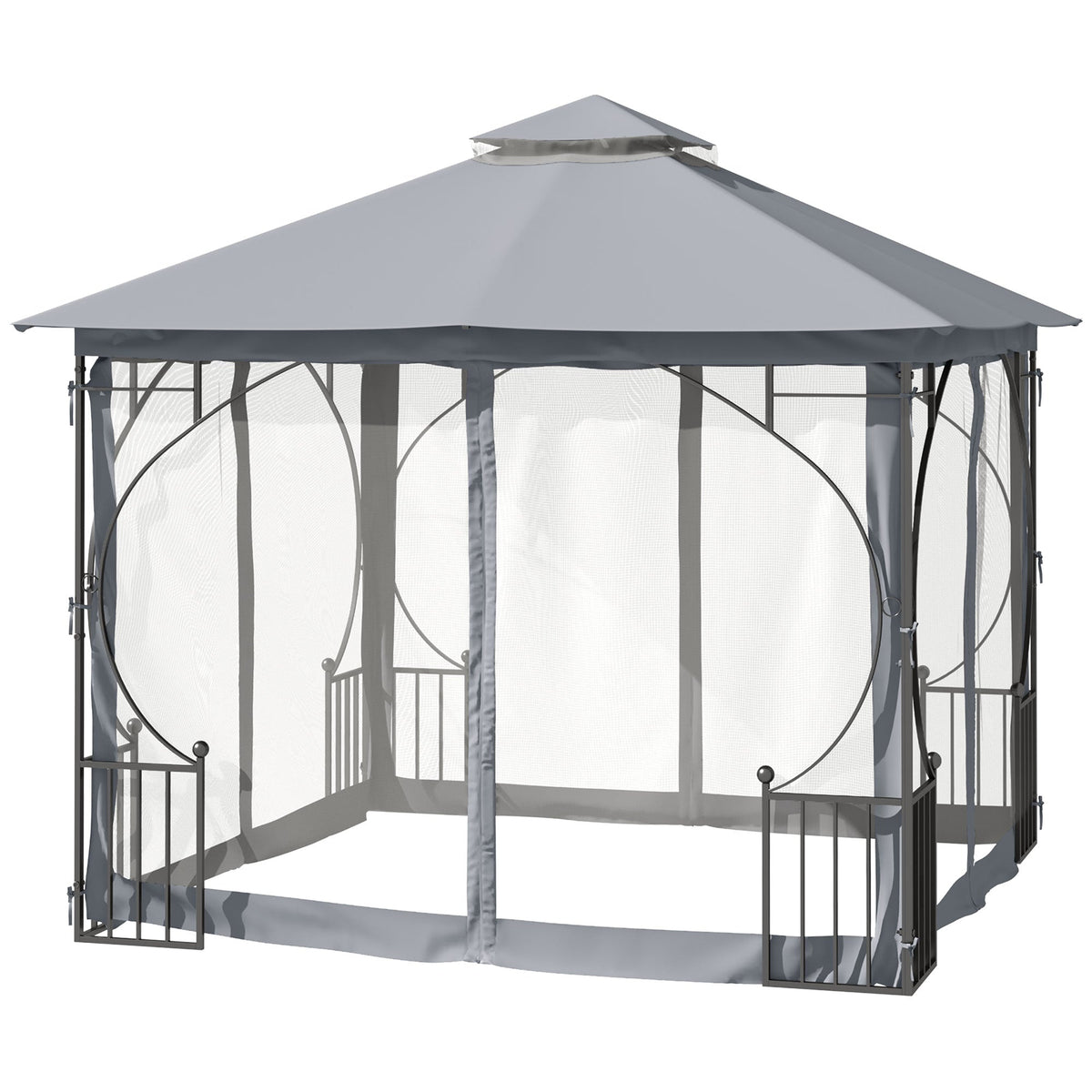 3 x 3m Garden Gazebo with Double Tier Roof & Netting, Light Grey — product view 2