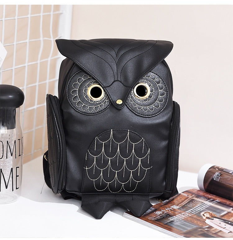PU Leather Owl Print Backpack for Women – Multi-Pocket Design | LoungeYard — product view 1