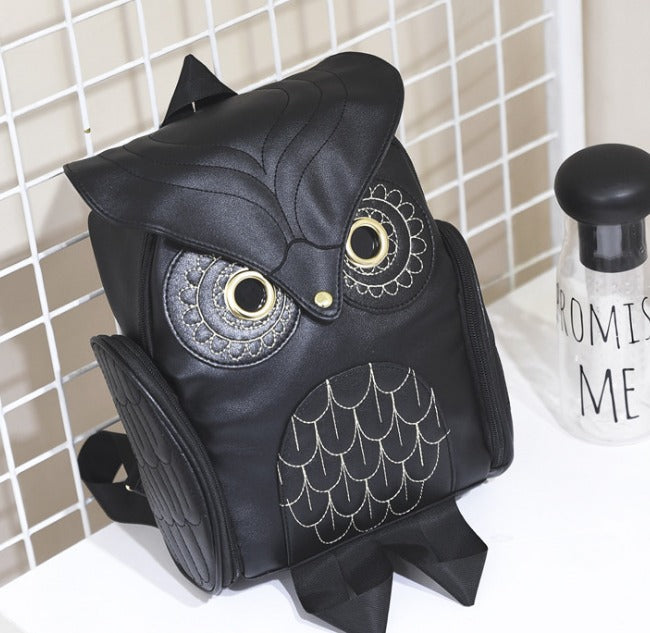 PU Leather Owl Print Backpack for Women – Multi-Pocket Design | LoungeYard — product view 3
